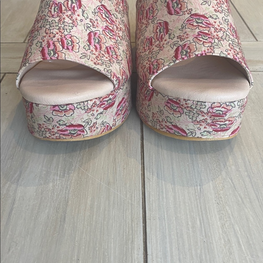 Anthropologie Pink Floral Platform Slide Mules - Picture 7 of 8